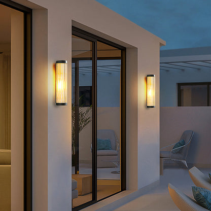 Black Ribbed Glass Semi Cylindrical Outdoor Wall Light Modern Garden Wall Lamp