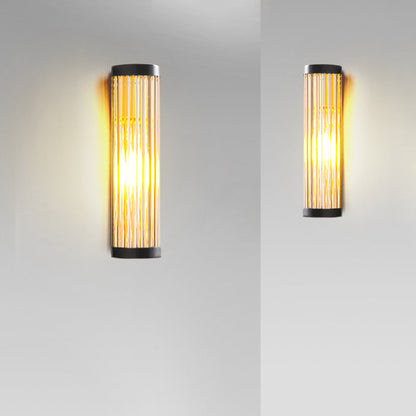 Black Ribbed Glass Semi Cylindrical Outdoor Wall Light Modern Garden Wall Lamp
