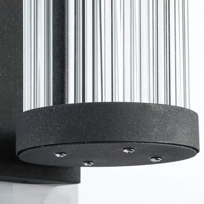 Black Ribbed Glass Semi Cylindrical Outdoor Wall Light Modern Garden Wall Lamp