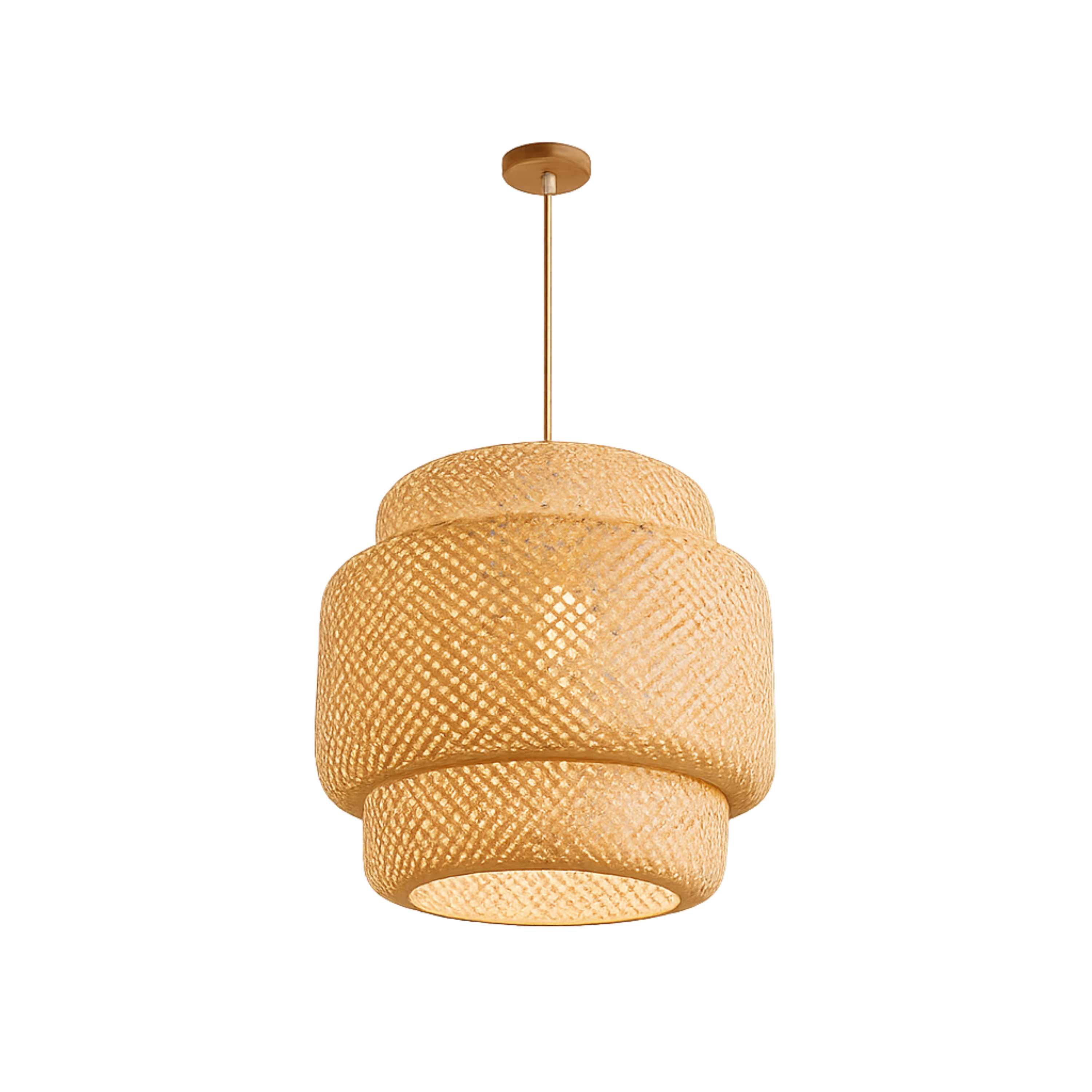 Boho Japandi Woven Bamboo Pendant Light With Beige Suspension Cable