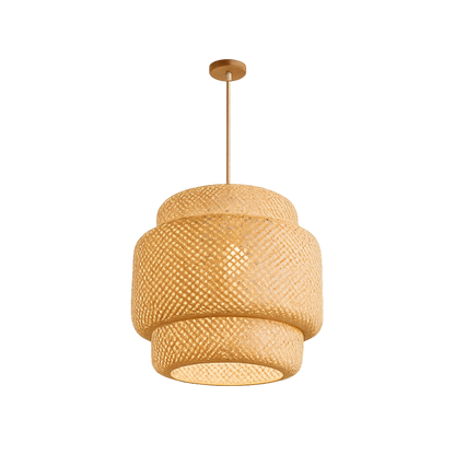 Boho Japandi Woven Bamboo Pendant Light With Beige Suspension Cable