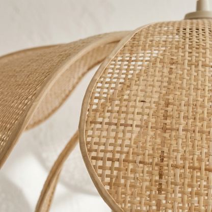 Boho Woven Rattan Flower Petal Pendant Light