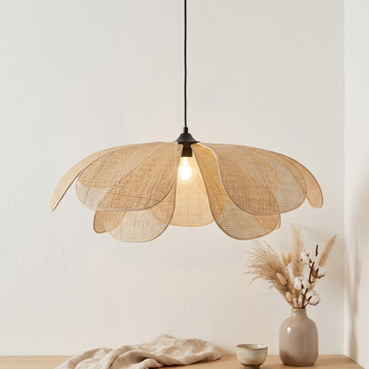Boho Woven Rattan Flower Petal Pendant Light