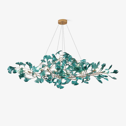 Botanical Ginkgo Leaf Branch Chandelier Acrylic Metal Frame Green Blue Coffee