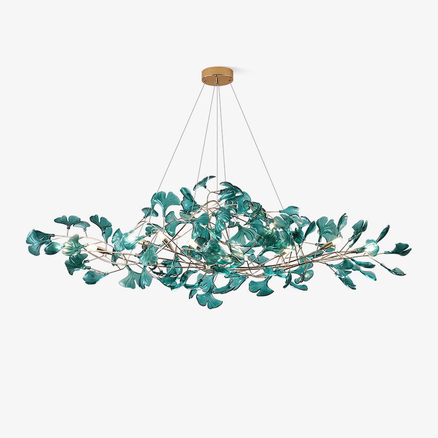 Botanical Ginkgo Leaf Branch Chandelier Acrylic Metal Frame Green Blue Coffee
