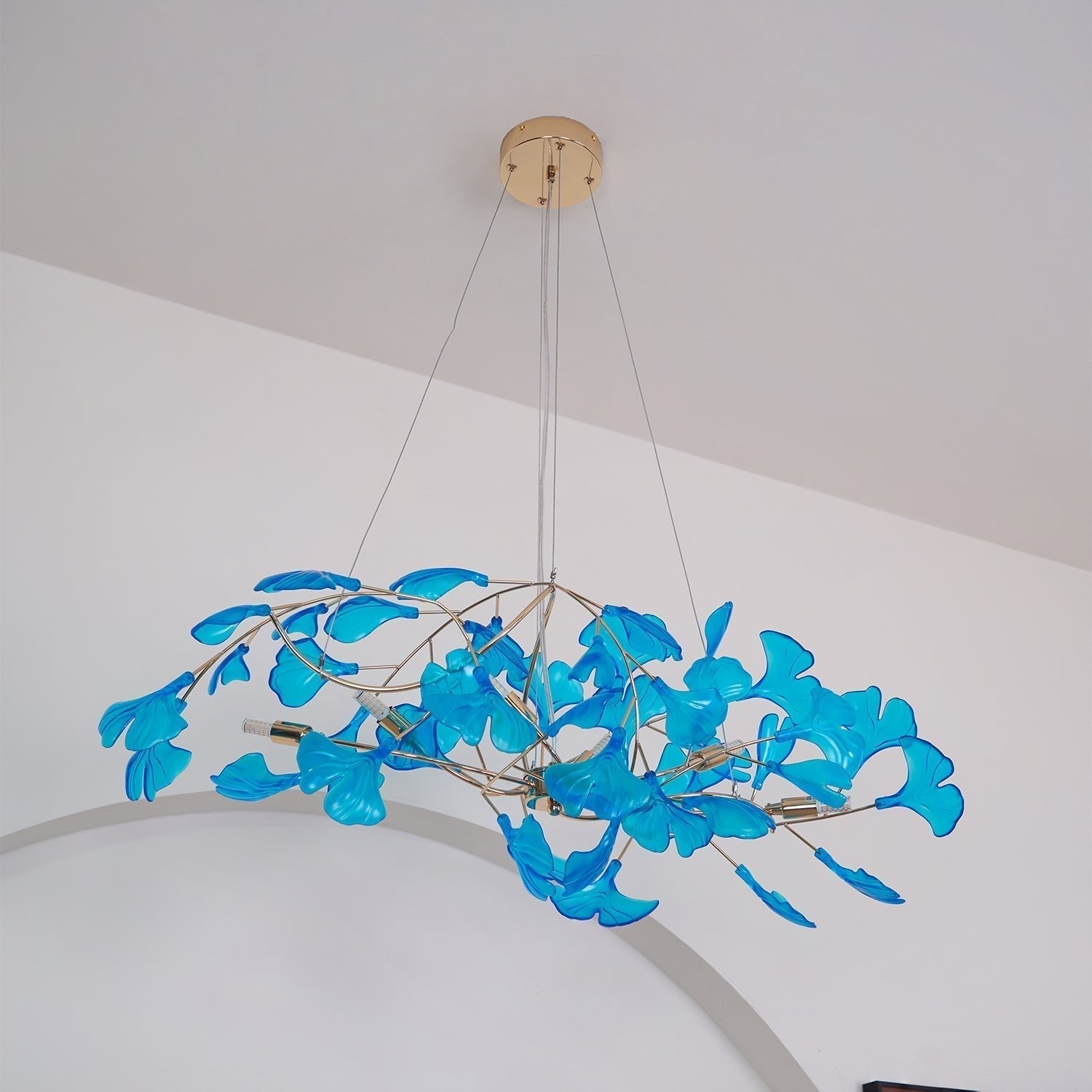 Botanical Ginkgo Leaf Branch Chandelier Acrylic Metal Frame Green Blue Coffee