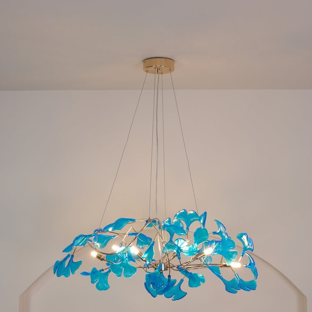 Botanical Ginkgo Leaf Branch Chandelier Acrylic Metal Frame Green Blue Coffee