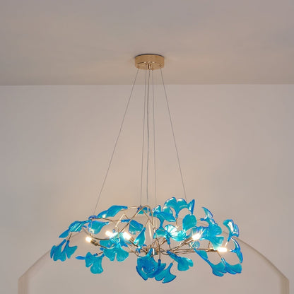 Botanical Ginkgo Leaf Branch Chandelier Acrylic Metal Frame Green Blue Coffee