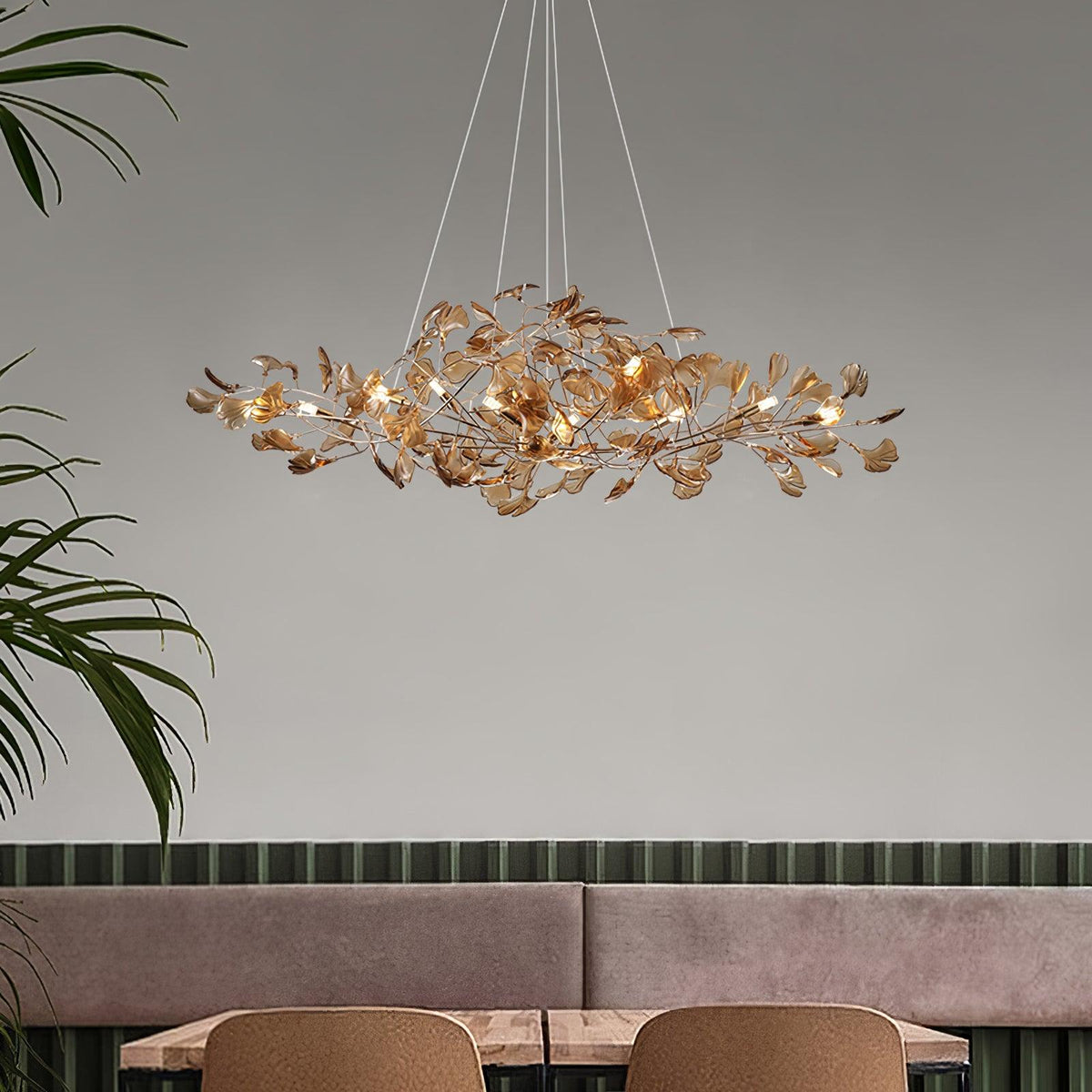 Botanical Ginkgo Leaf Branch Chandelier Acrylic Metal Frame Green Blue Coffee