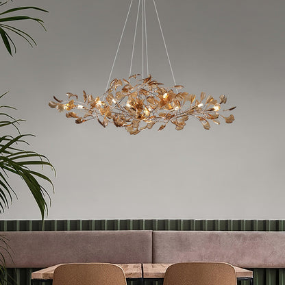 Botanical Ginkgo Leaf Branch Chandelier Acrylic Metal Frame Green Blue Coffee