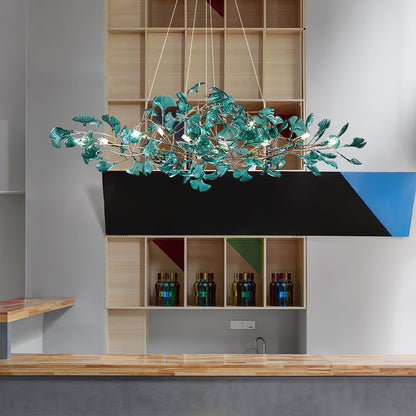 Botanical Ginkgo Leaf Branch Chandelier Acrylic Metal Frame Green Blue Coffee