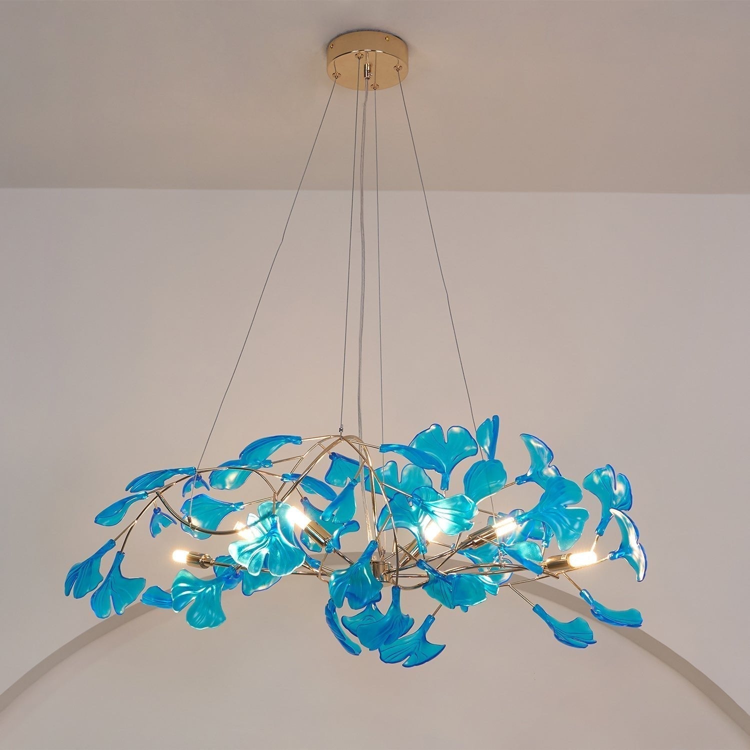 Botanical Ginkgo Leaf Branch Chandelier Acrylic Metal Frame Green Blue Coffee