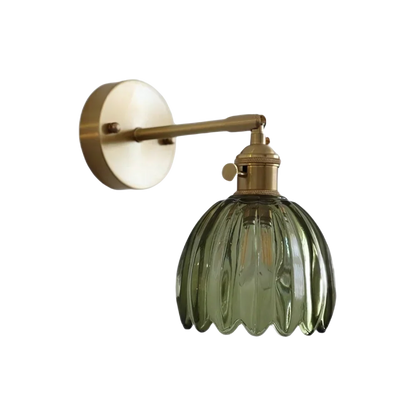 Brass Amber Scalloped Glass Tulip Wall Sconce Vintage Wall Light