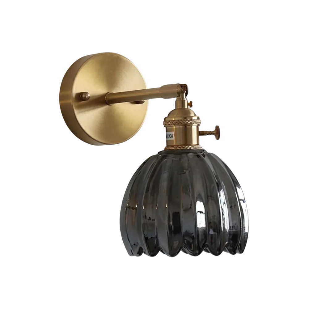Brass Amber Scalloped Glass Tulip Wall Sconce Vintage Wall Light