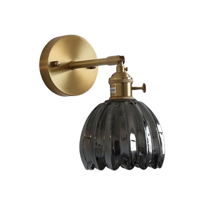 Brass Amber Scalloped Glass Tulip Wall Sconce Vintage Wall Light