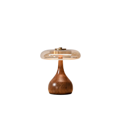Brass And Ash Wood Glass Table Lamp Teardrop Base Bedside Lamp
