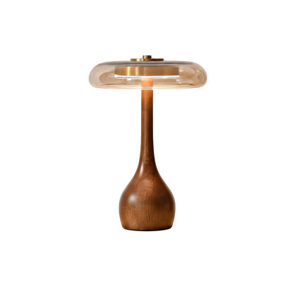 Brass And Ash Wood Glass Table Lamp Teardrop Base Bedside Lamp