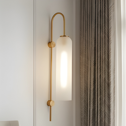 Brass Arc Textured Glass Cylinder Wall Sconce Indoor Wall Light
