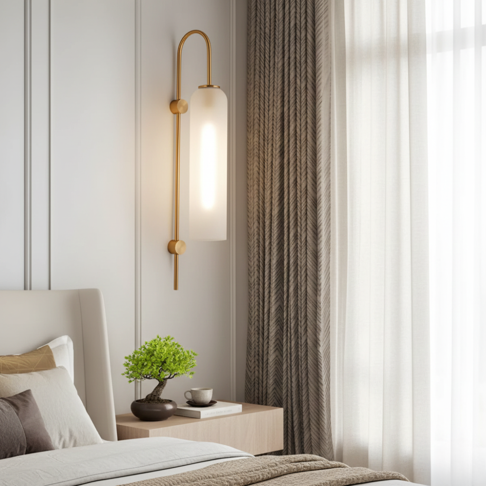 Brass Arc Textured Glass Cylinder Wall Sconce Indoor Wall Light