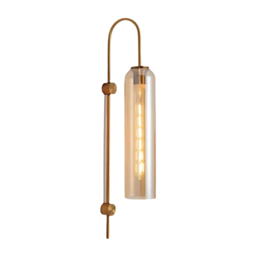 Brass Arc Textured Glass Cylinder Wall Sconce Indoor Wall Light