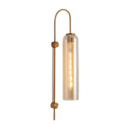 Brass Arc Textured Glass Cylinder Wall Sconce Indoor Wall Light