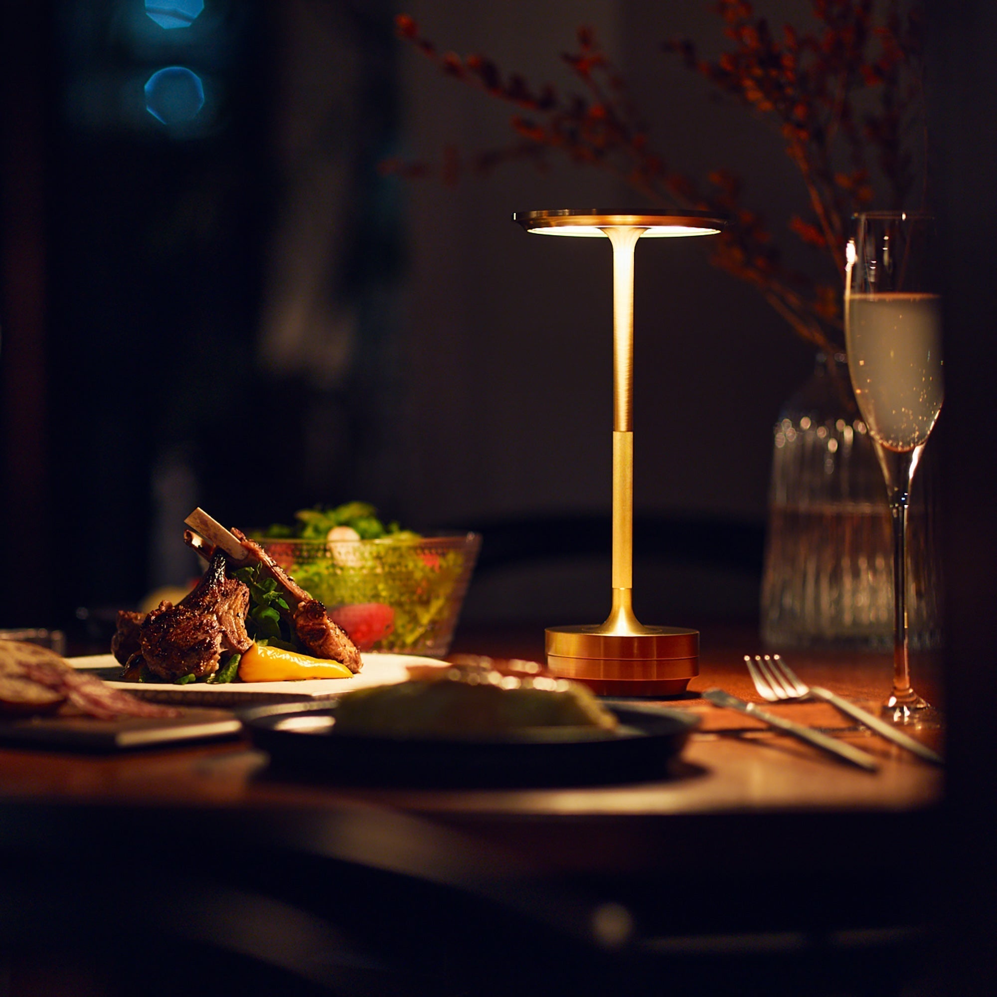 Brass Cordless Rechargeable LED Table Lamp USB Metal Bedside Lamp