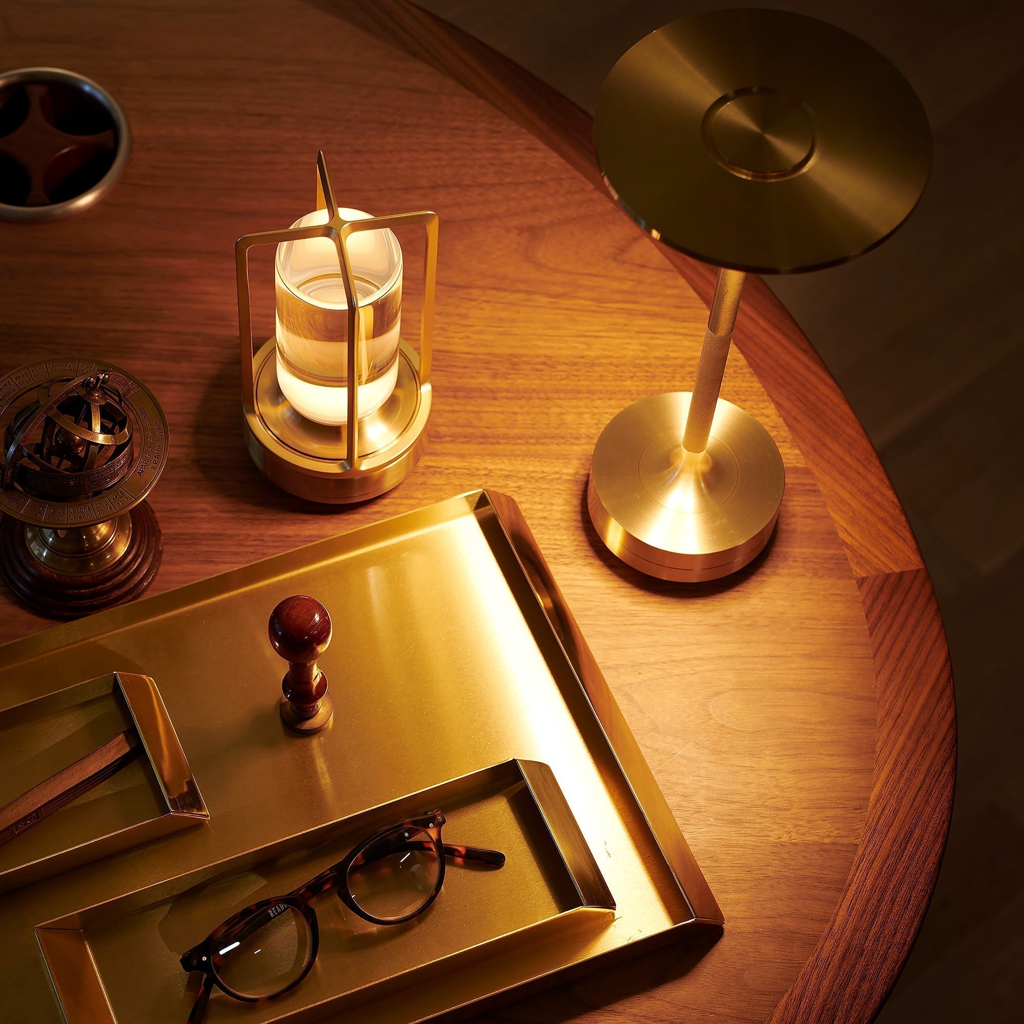 Brass Cordless Rechargeable LED Table Lamp USB Metal Bedside Lamp