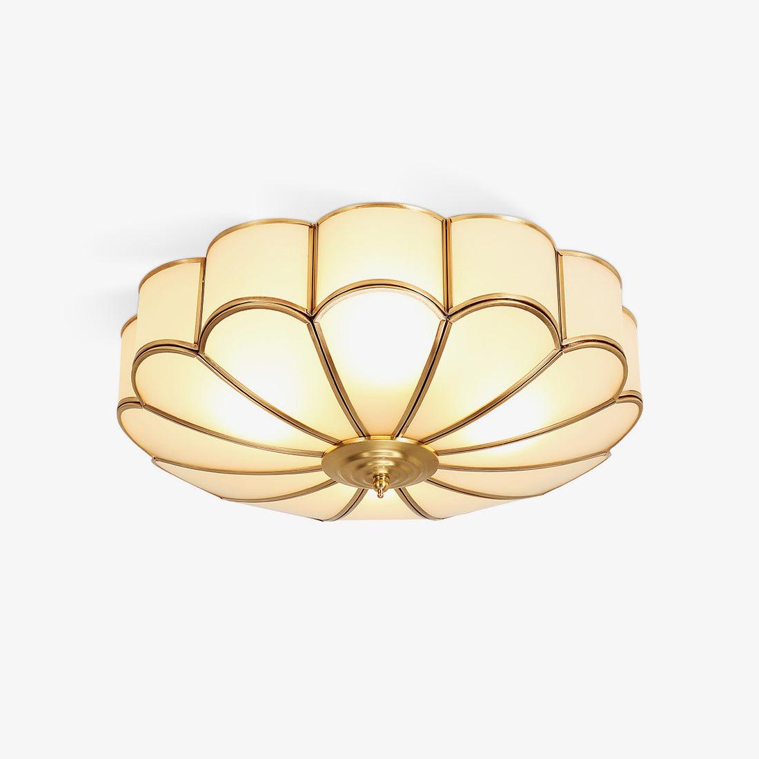 Brass Flower Shape Flush Mount Ceiling Light Frosted Glass Scalloped