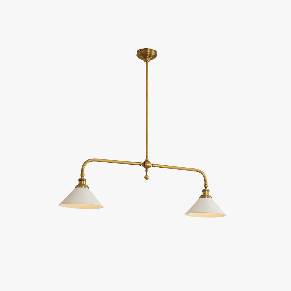 Brass Linear Two Light Pendant White Cone Shades Mid Century Kitchen Island