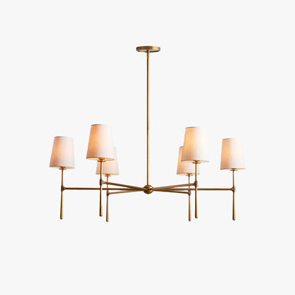 Brass Mid Century Chandelier Linen Shade Four Six Arm Ceiling Light