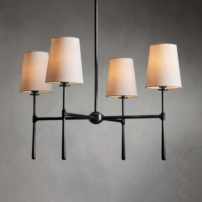 Brass Mid Century Chandelier Linen Shade Four Six Arm Ceiling Light