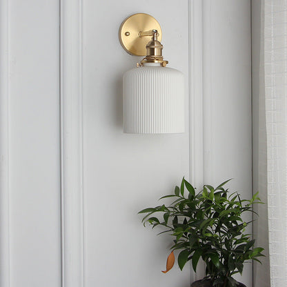 Brass Ribbed Shade Wall Light Japandi Hanging Bedside Wall Sconce