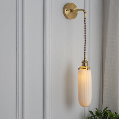 Brass Ribbed Shade Wall Light Japandi Hanging Bedside Wall Sconce