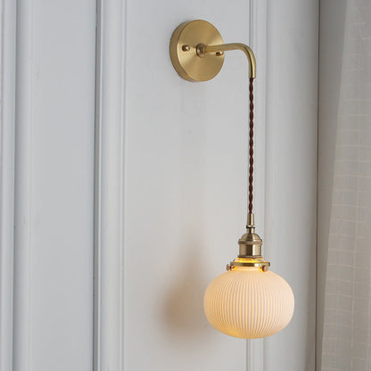 Brass Ribbed Shade Wall Light Japandi Hanging Bedside Wall Sconce