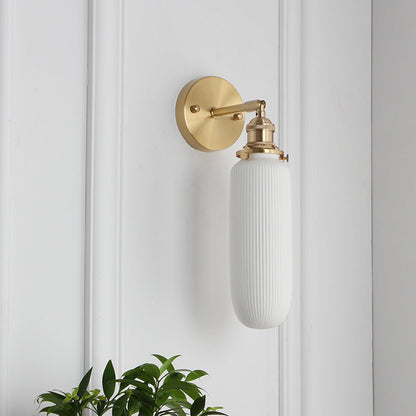 Brass Ribbed Shade Wall Light Japandi Hanging Bedside Wall Sconce