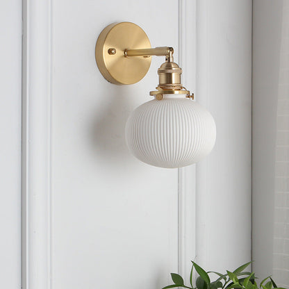 Brass Ribbed Shade Wall Light Japandi Hanging Bedside Wall Sconce