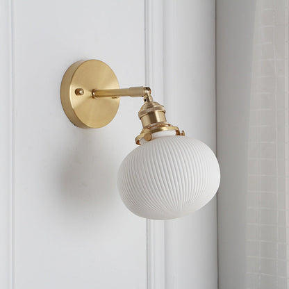 Brass Ribbed Shade Wall Light Japandi Hanging Bedside Wall Sconce
