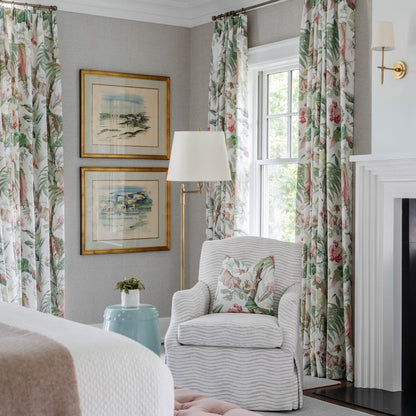 Brass Wall Light Tapered Fabric Shade Bedroom Wall Sconce