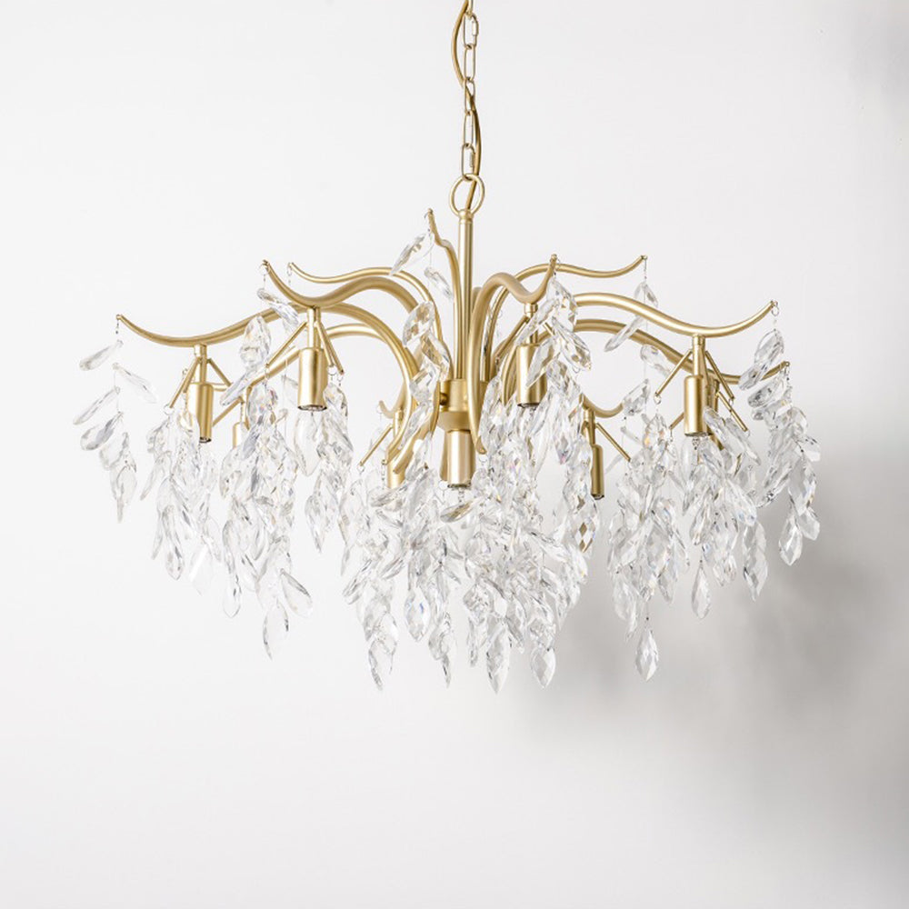 Cascading Crystal Branch Chandelier With Gold Frame
