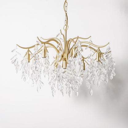 Cascading Crystal Branch Chandelier With Gold Frame