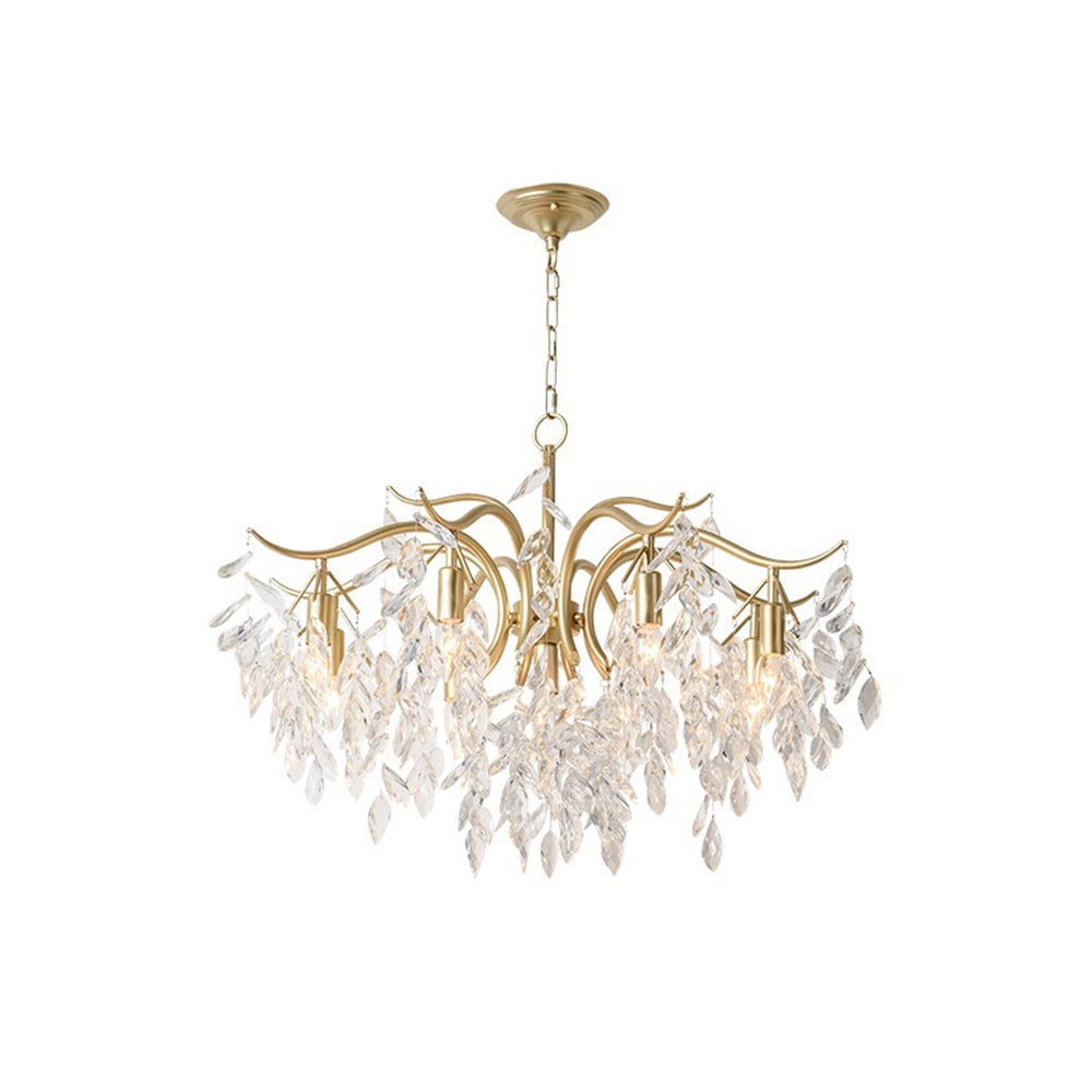 Cascading Crystal Branch Chandelier With Gold Frame