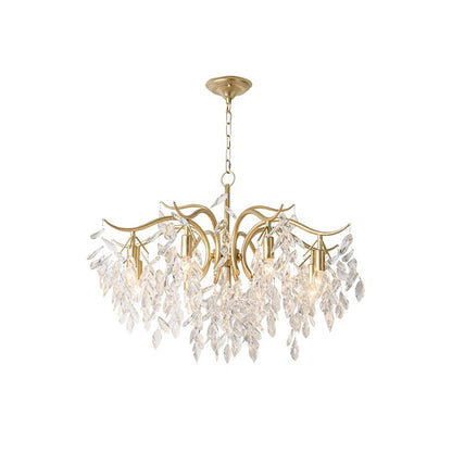 Cascading Crystal Branch Chandelier With Gold Frame