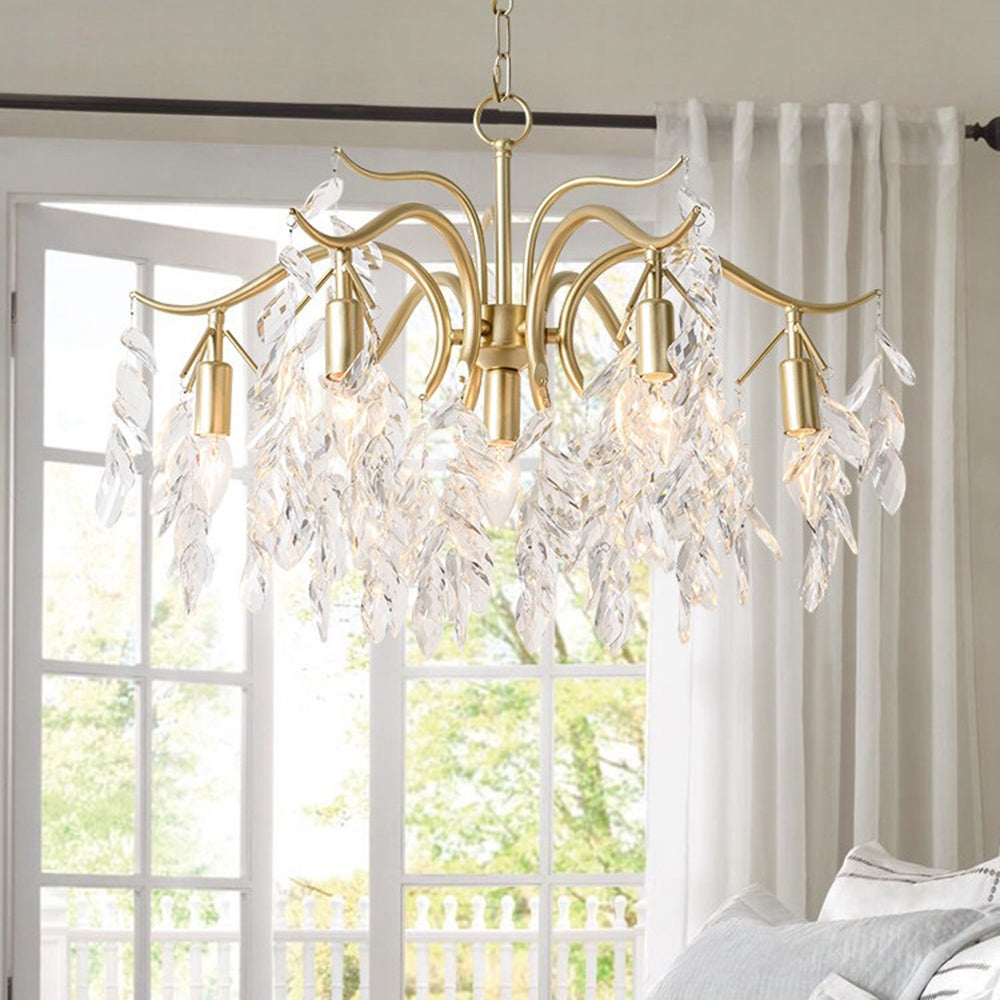 Cascading Crystal Branch Chandelier With Gold Frame
