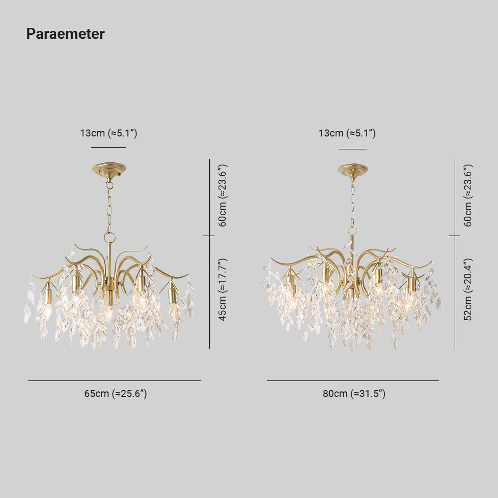 Cascading Crystal Branch Chandelier With Gold Frame