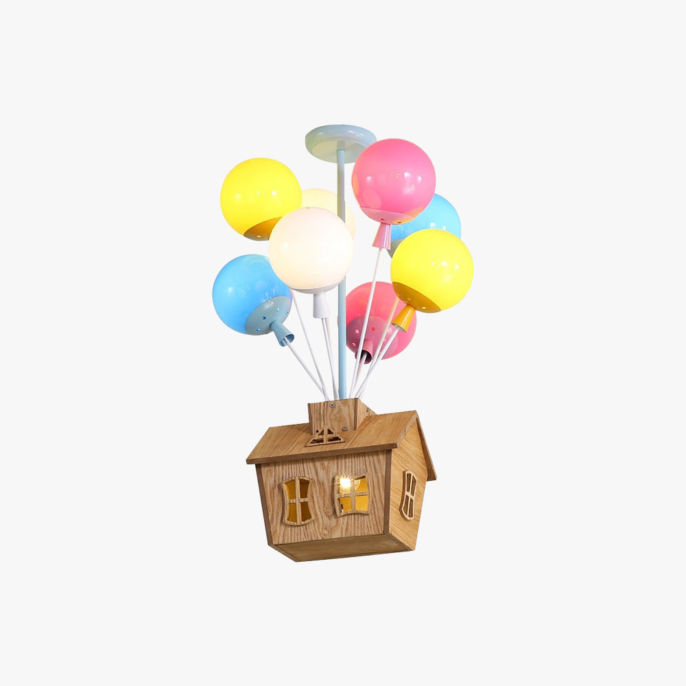 Colourful Balloon House Kids Flush Mount Ceiling Light In Wood And Acrylic