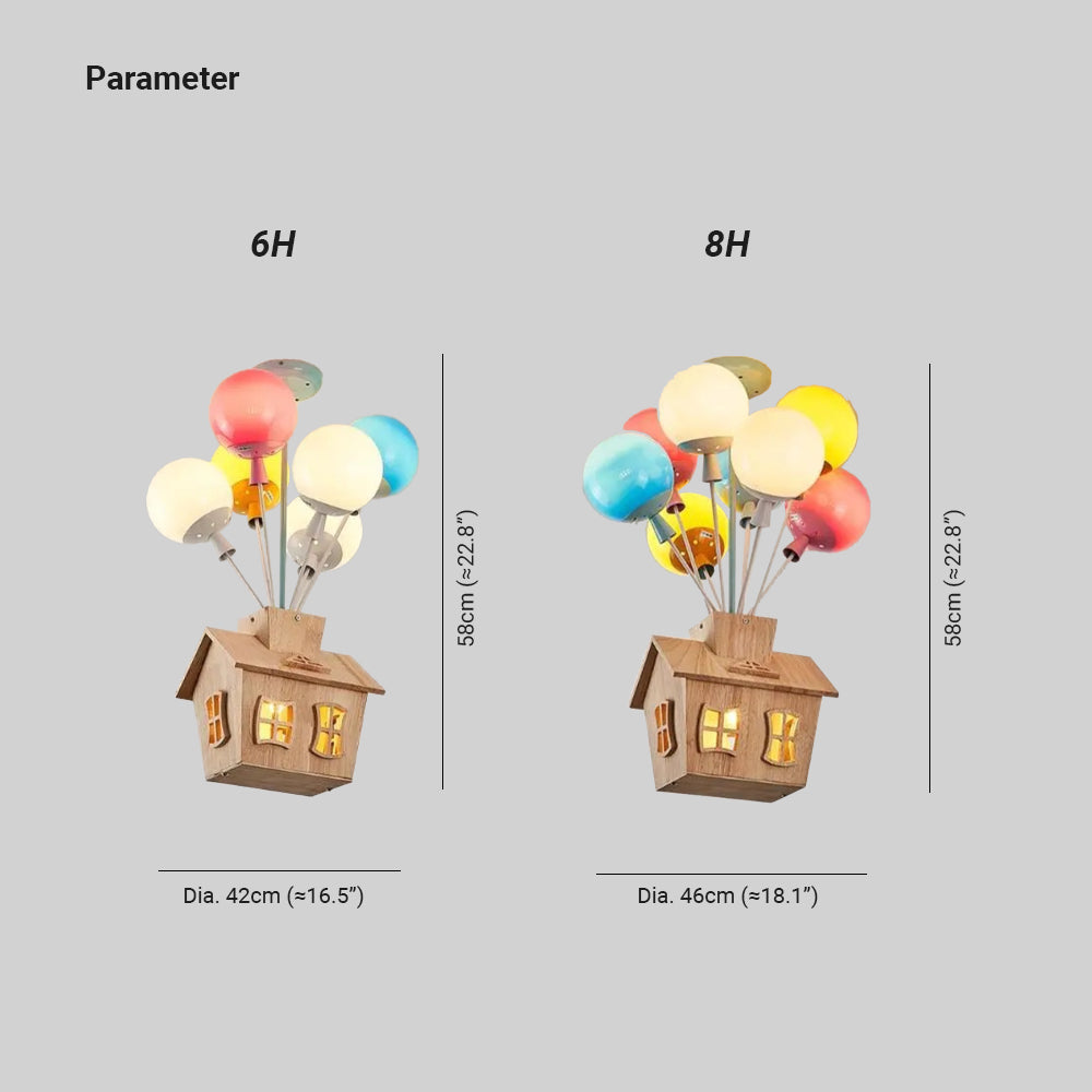 Colourful Balloon House Kids Flush Mount Ceiling Light In Wood And Acrylic