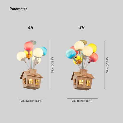 Colourful Balloon House Kids Flush Mount Ceiling Light In Wood And Acrylic