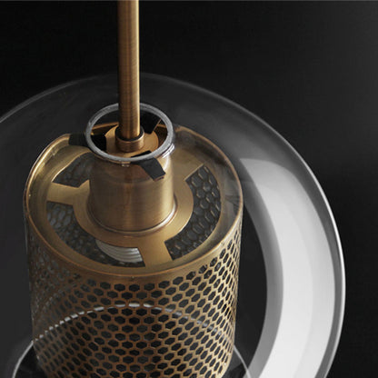 Contemporary Glass Globe Pendant Light With Metal Mesh Inner Shade In Gold Or Silver