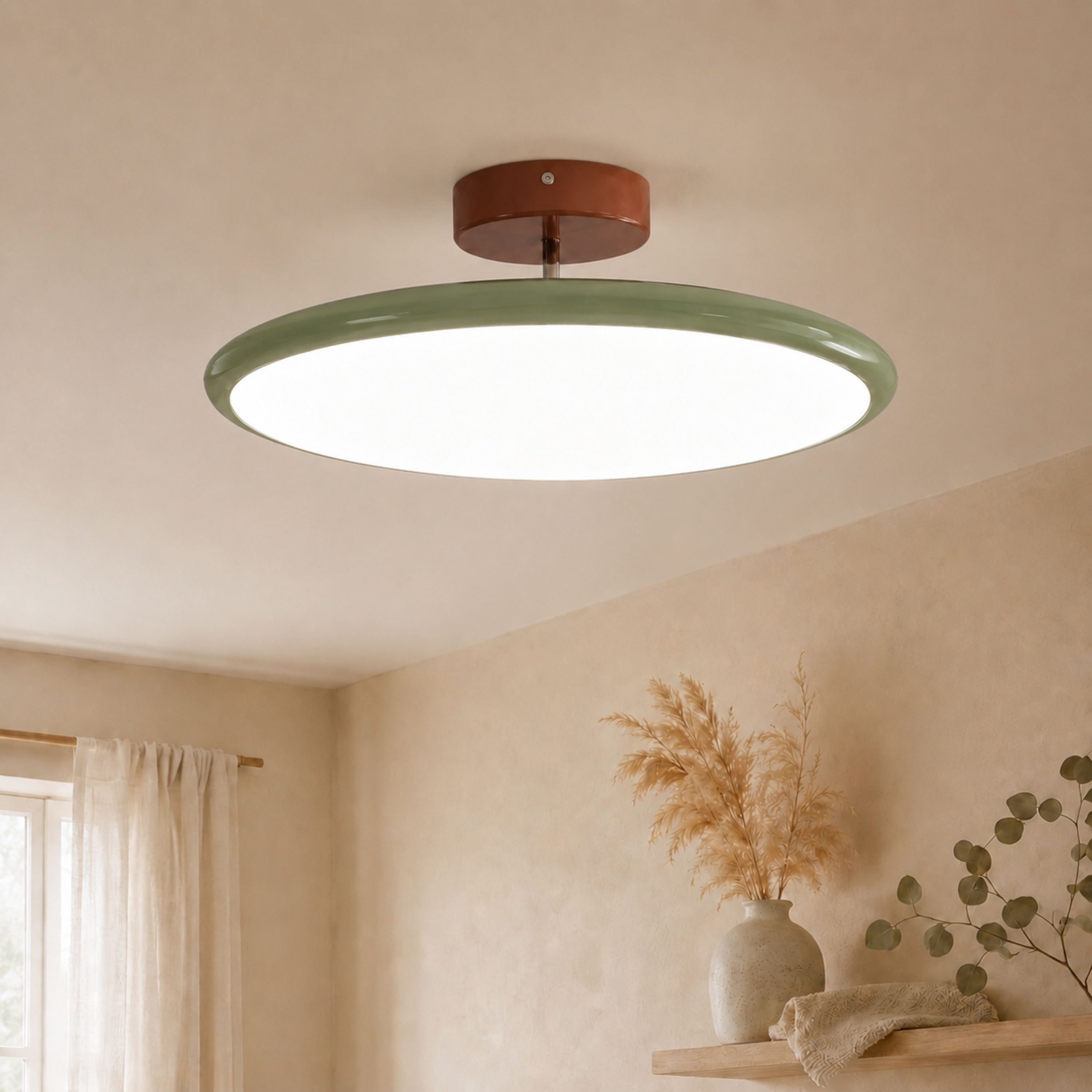 Dimmable Round Downlight Ceiling Light With Remote Control In Beige White Or Green