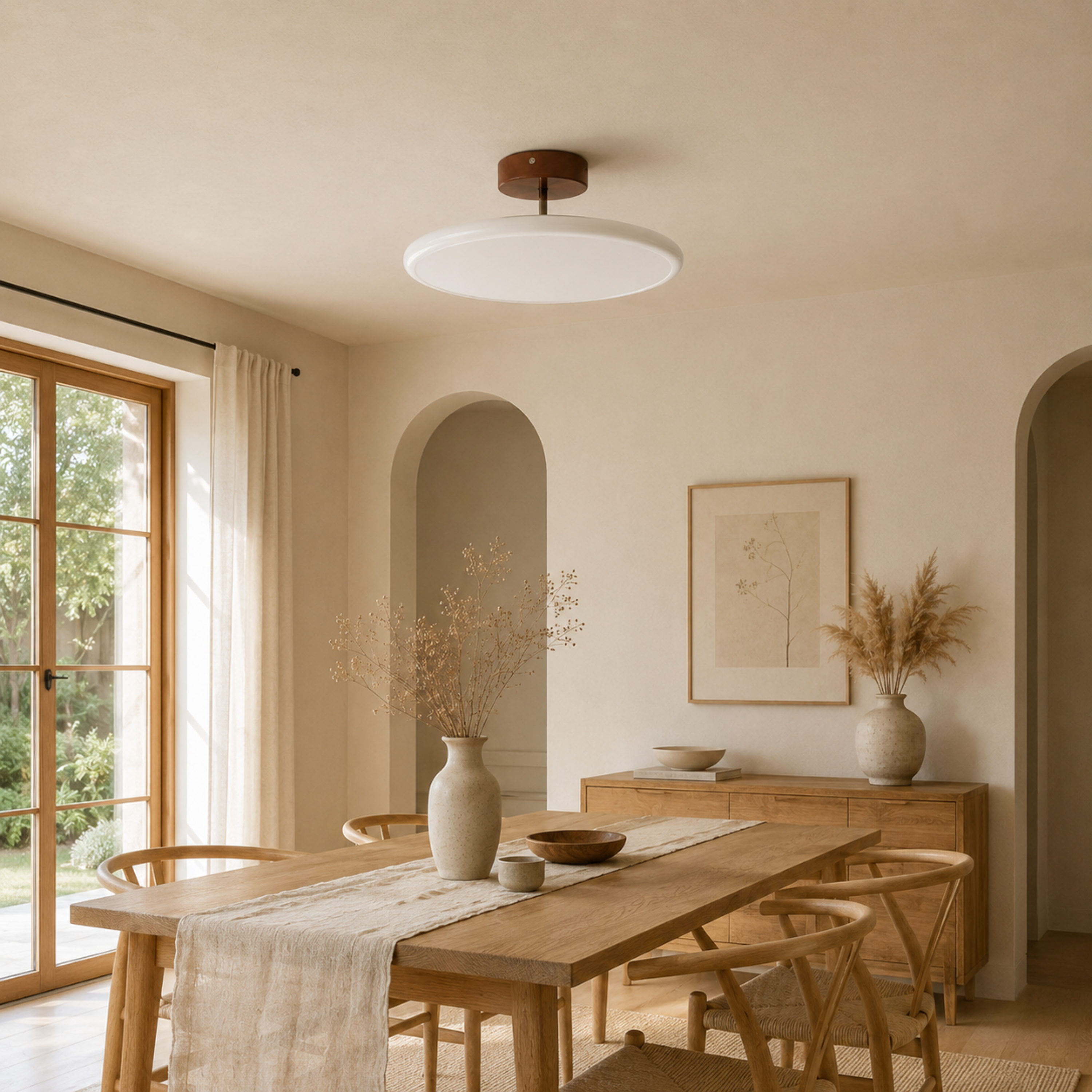 Dimmable Round Downlight Ceiling Light With Remote Control In Beige White Or Green